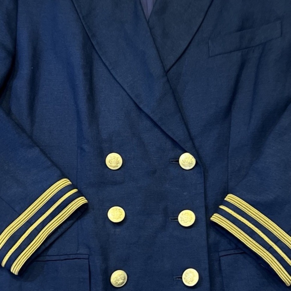 VTG Brooks Brothers Double Breasted Linen Nautical Blue Blazer Size 10 - Picture 10 of 11